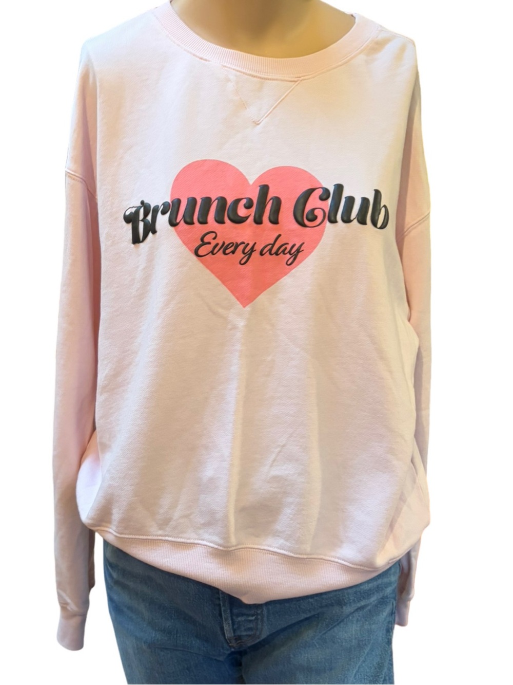 Wildfox Brunch Club Sweatshirt Pink Graphic Pullover Oversized Retro Cozy XS